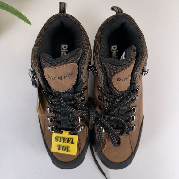 New DieHard Hiker Steel Toe Work Boots Brown Black Lace Up Leather Mens Size 8 D - Picture 4 of 10